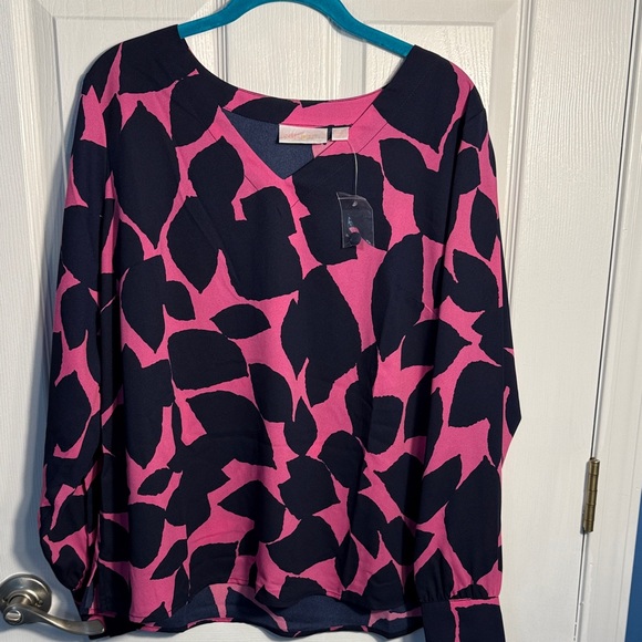 Belle by Kim Gravel Tops - Belle by Kim Gravel Vibrant Pink and Black Blouse